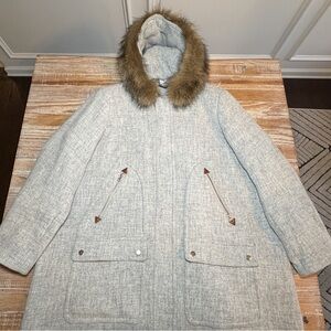 J. Crew Light Gray Ski Jacket with Faux Fur Hood Size 24